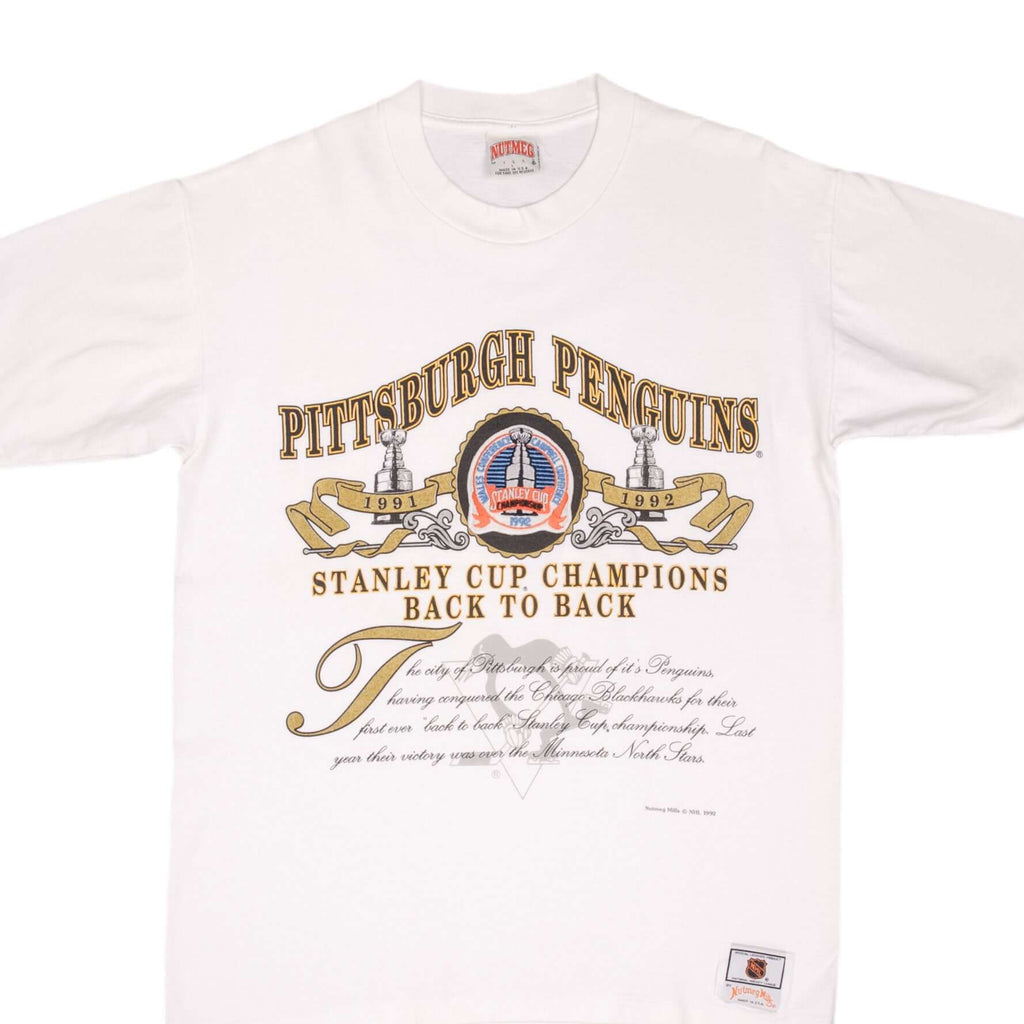 Vintage Nhl Pittsburgh Penguins Stanley Cup Champions Tee Shirt 1992 Size Large Made In USA With Single Stitch Sleeves