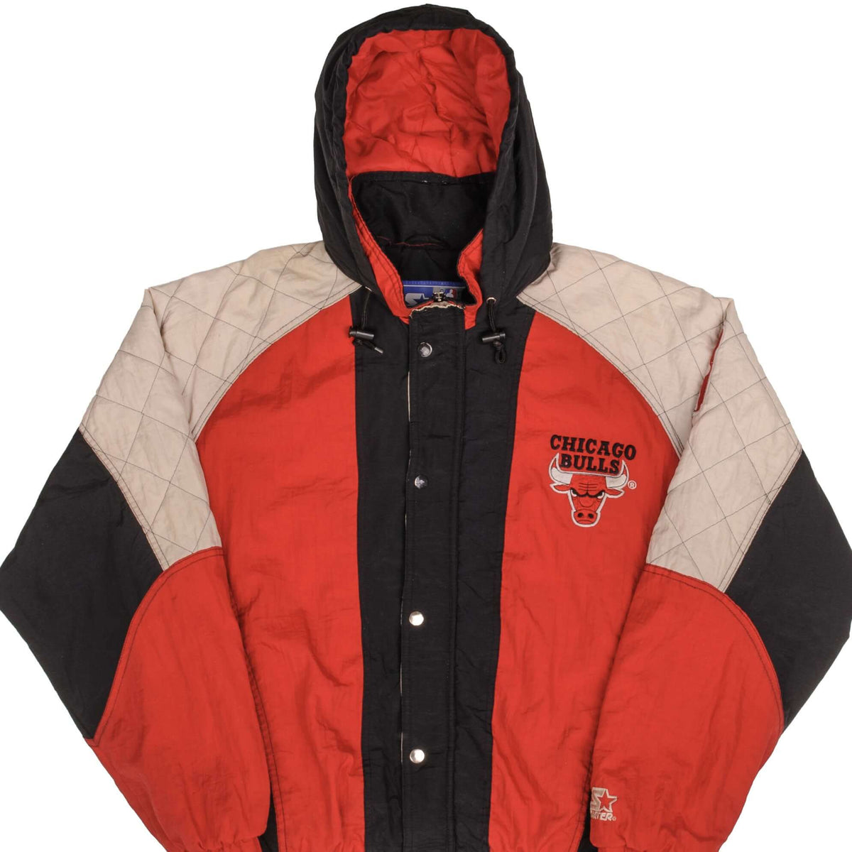VINTAGE NBA CHICAGO BULLS 1990S HOODED WINDBREAKER STARTER JACKET SIZE