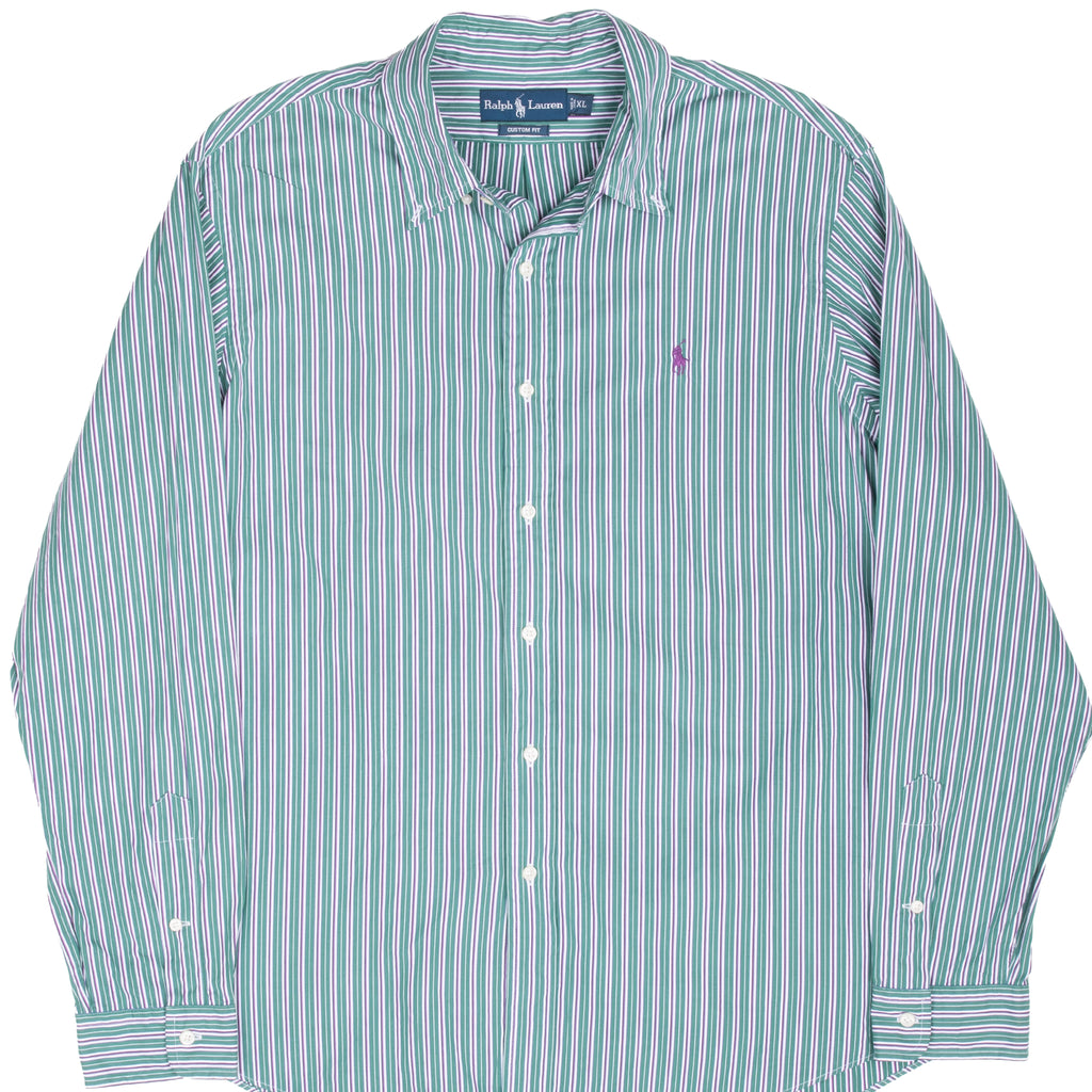 Vintage Ralph Lauren Classic Green Purple Striped Shirt 1990S Size XL