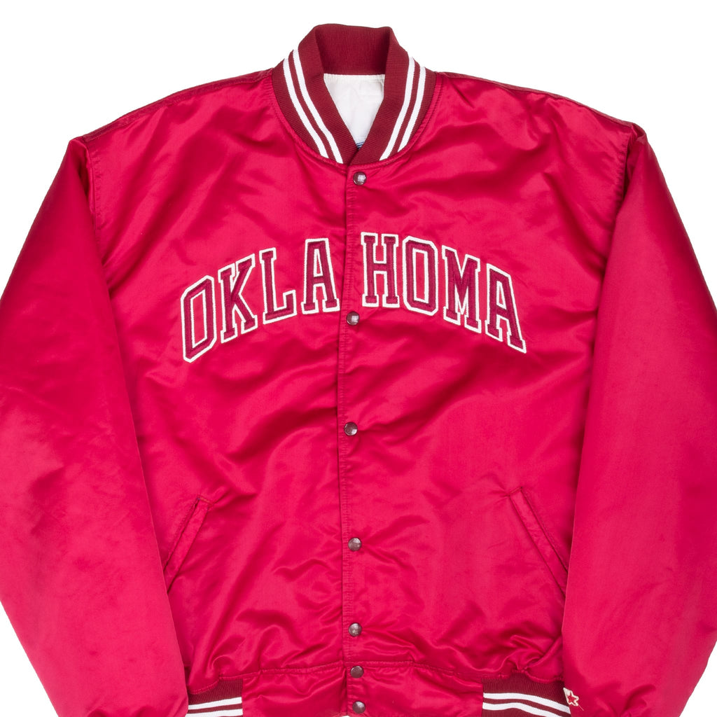 Vintage Oklahoma Red Satin Bomber Starter Jacket 1980S Size 2XL Made In Usa