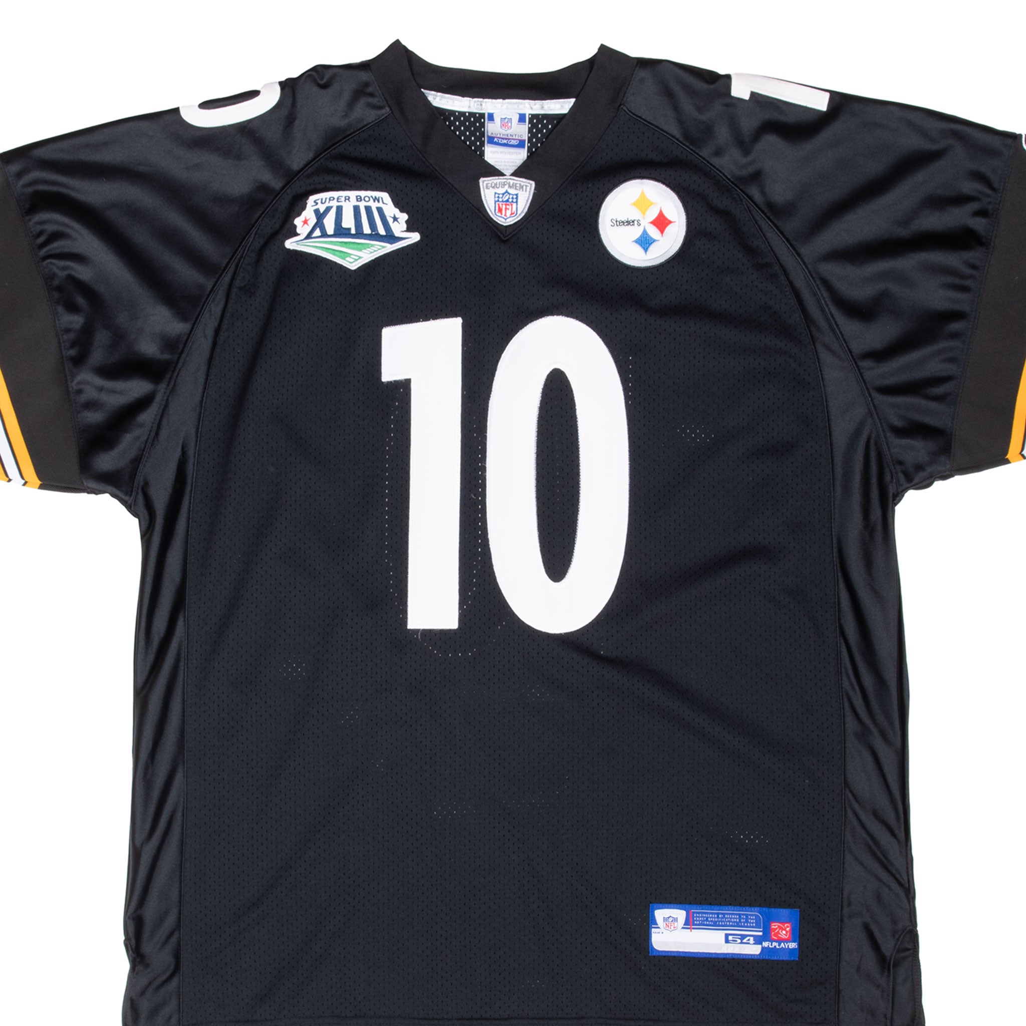 Vintage Nfl Pittsburgh Steelers Super Bowl XLIII Holmes #10 Reebok Jersey 2009 Size 54