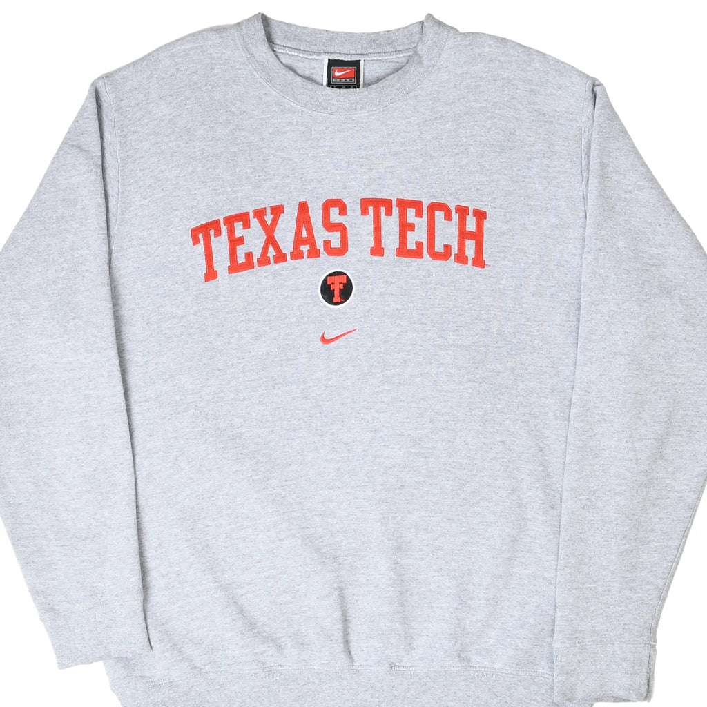 Front of grey Nike Texas Tech Red Raiders sweatshirt with red lettering and logos