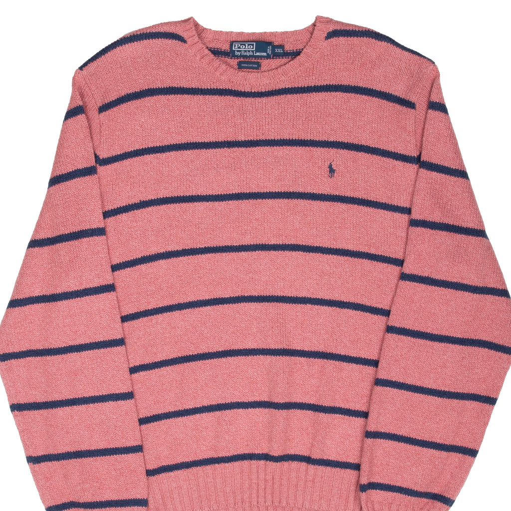 Vintage Ralph Lauren Pink Blue Stripe Knit Sweatshirt 1990S Size 2XL