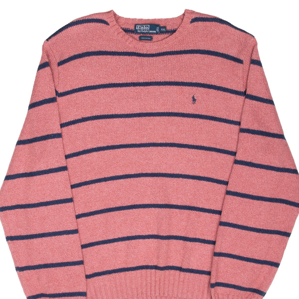 Vintage Ralph Lauren Pink Blue Stripe Knit Sweatshirt 1990S Size 2XL