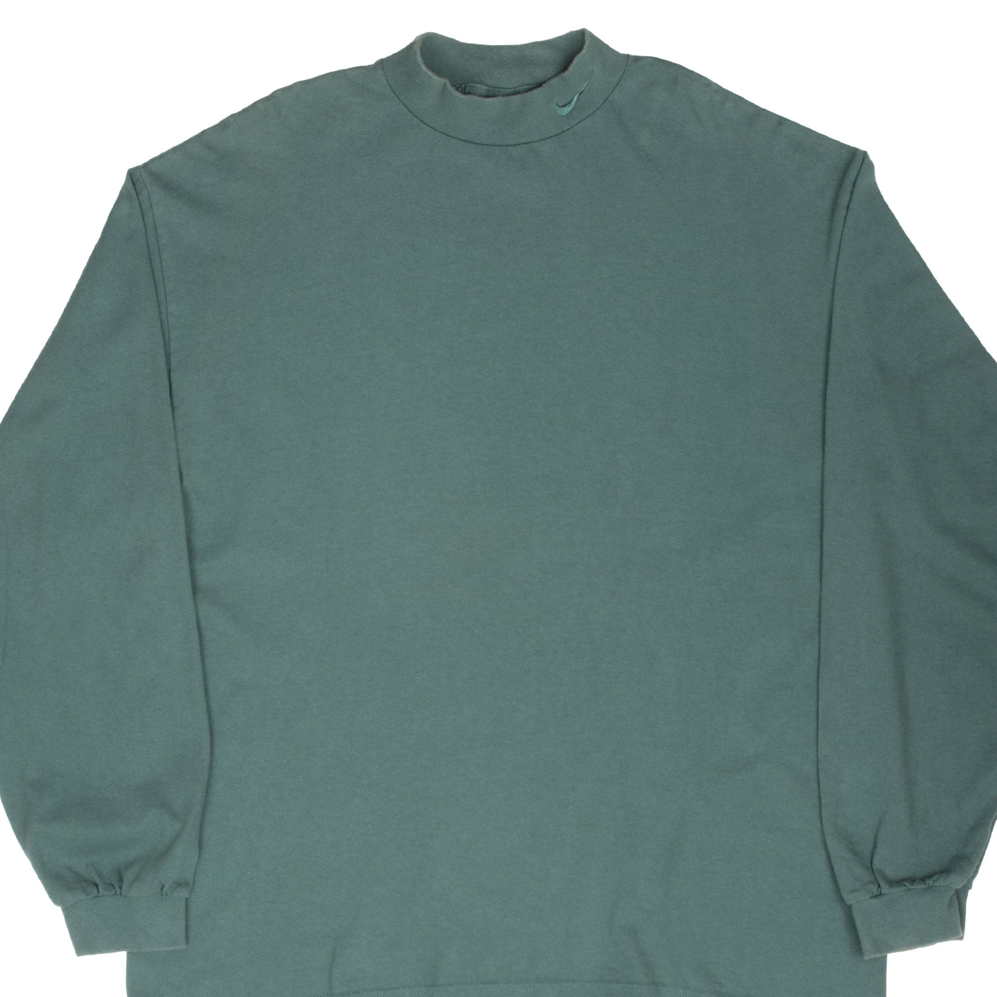 Vintage Green Nike Long Sleeve Turtle Neck 1990s Heavy Weight Tee Shirt Size XL Made In USA