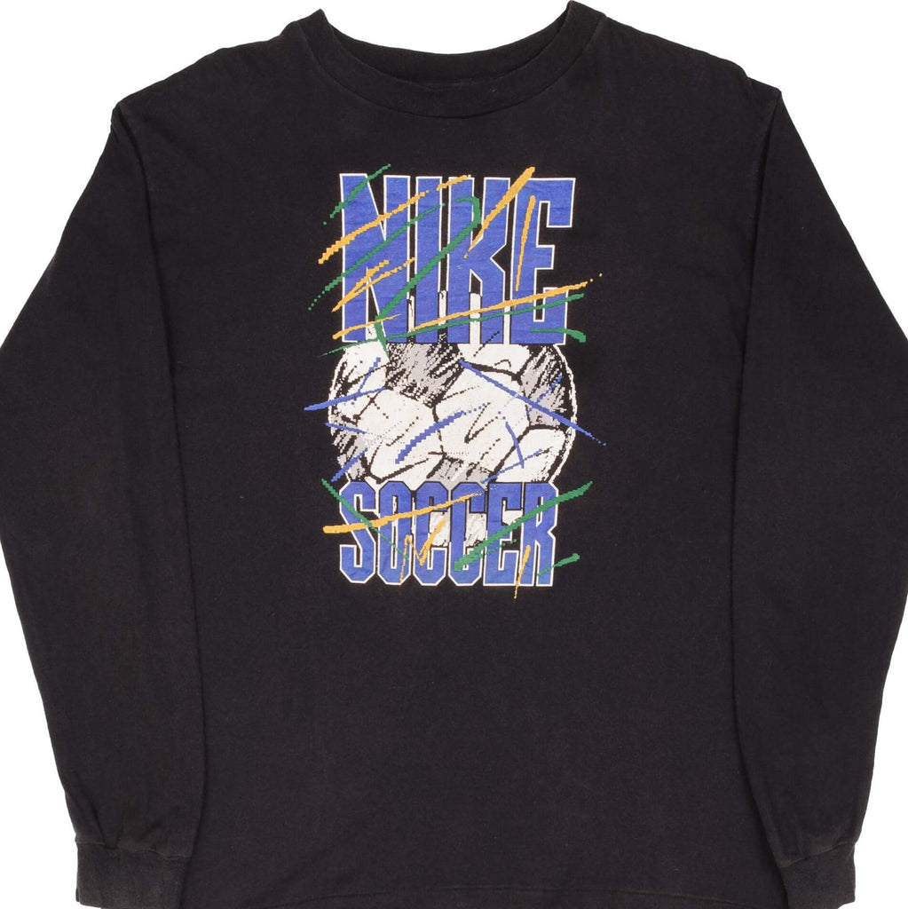 Vintage Nike Soccer Long Sleeve Tee Shirt Late 1980S Size Medium Made In USA With Single Stitch.