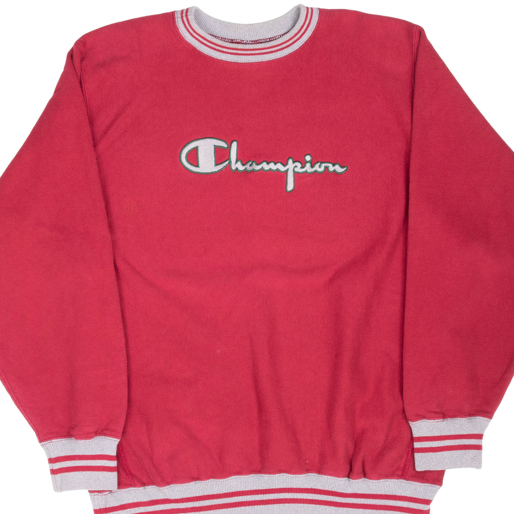 Vintage Champion Reverse Weave Red Embroidered Sweatshirt 1990S Size XL Made In USA