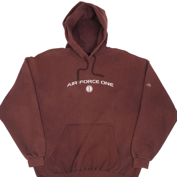VINTAGE NIKE AIR FORCE ONE SPELLOUT BURGUNDY HOODIE 1990S SIZE XL MADE IN USA