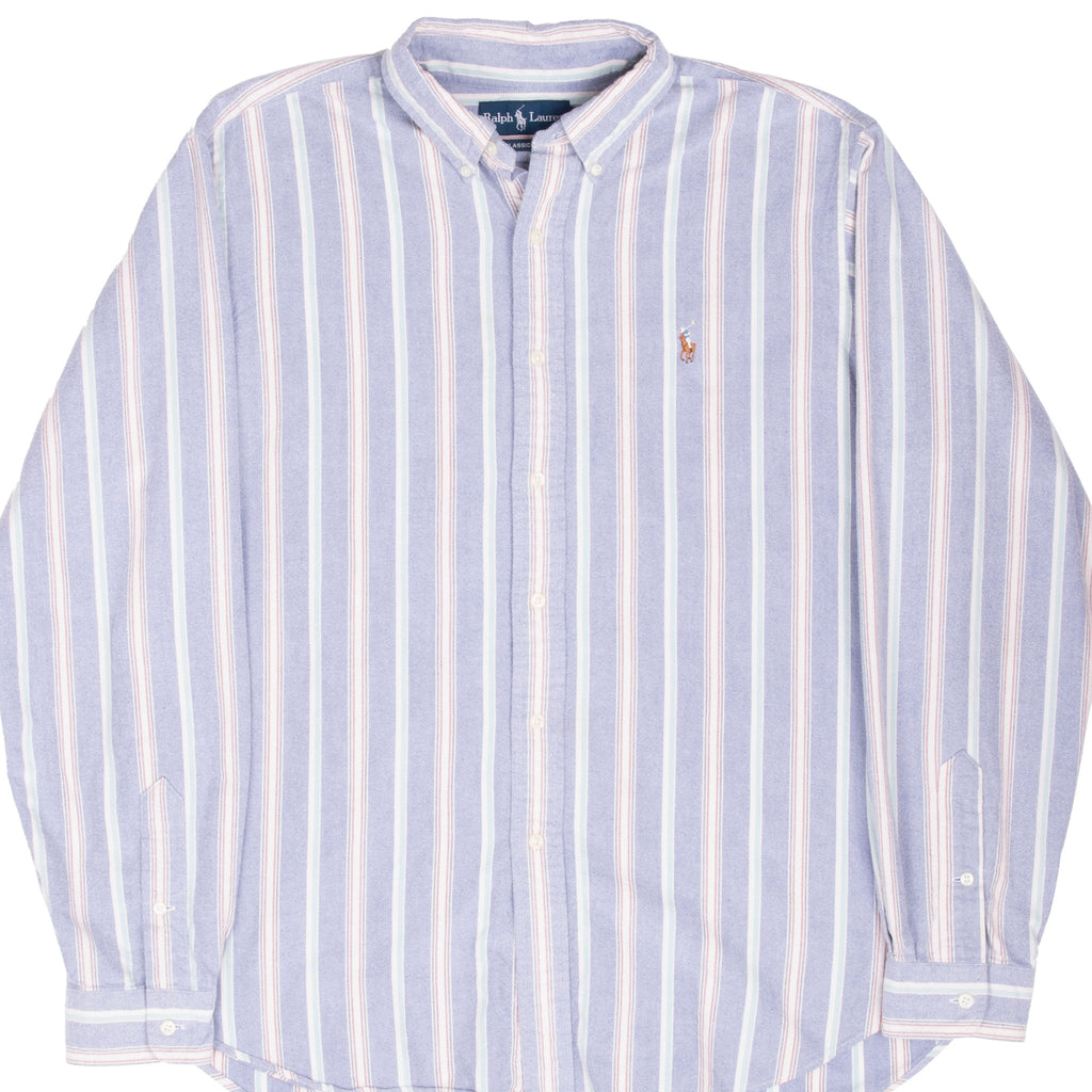 Vintage Ralph Lauren Blue White Striped Shirt 1990S Size Large