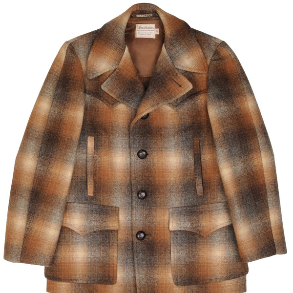 Vintage Pendleton Woolen Mills Check Coat Jacket 1970S Size 42 Made In USA
