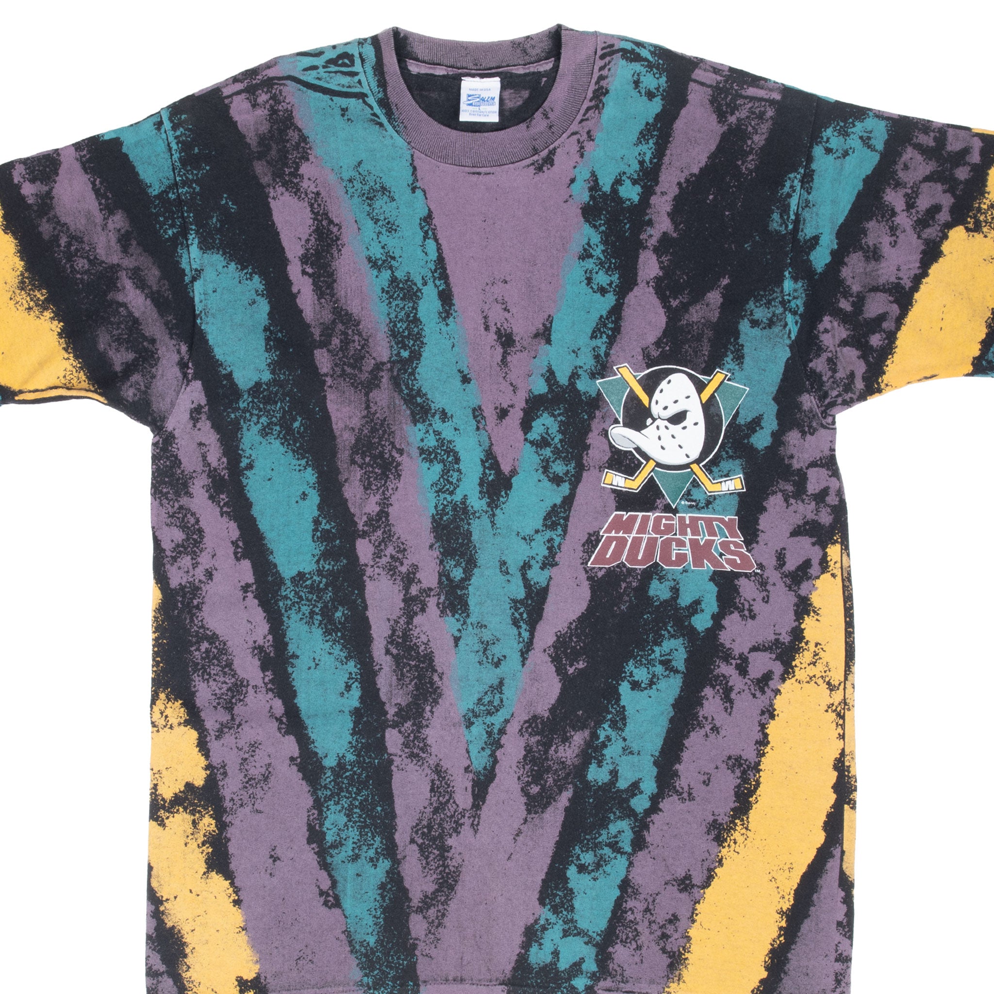 Vintage Nhl Anaheim Mighty Ducks Tie Dye Tee Shirt 1990S Large Made In Usa With Single Stitch