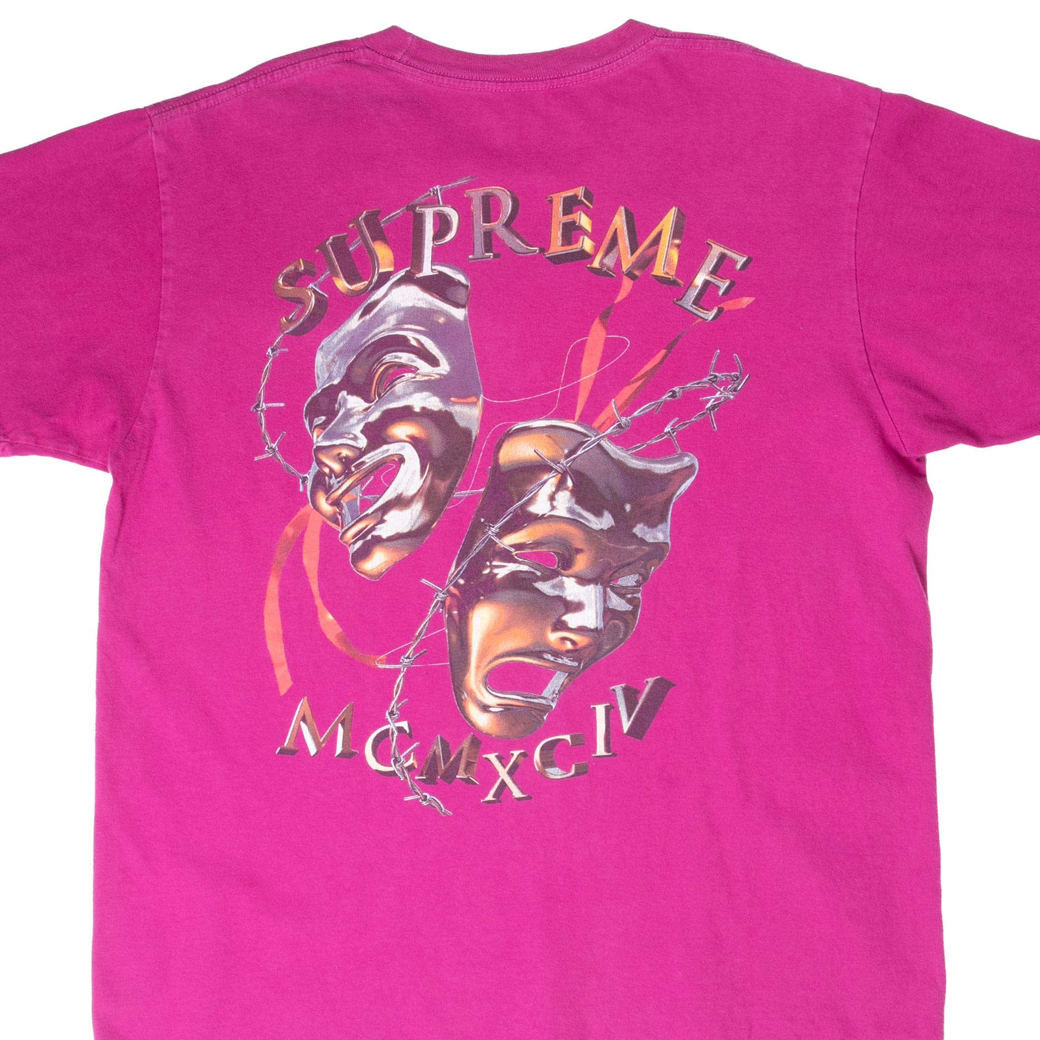 SUPREME LAUGH NOW MAGENTA DRAMA MASK TEE SHIRT SIZE MEDIUM MADE IN USA