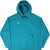 Front of teal blue Nike ACG pullover hoodie with yellow chest logo, toggle drawcords, and kangaroo pocket