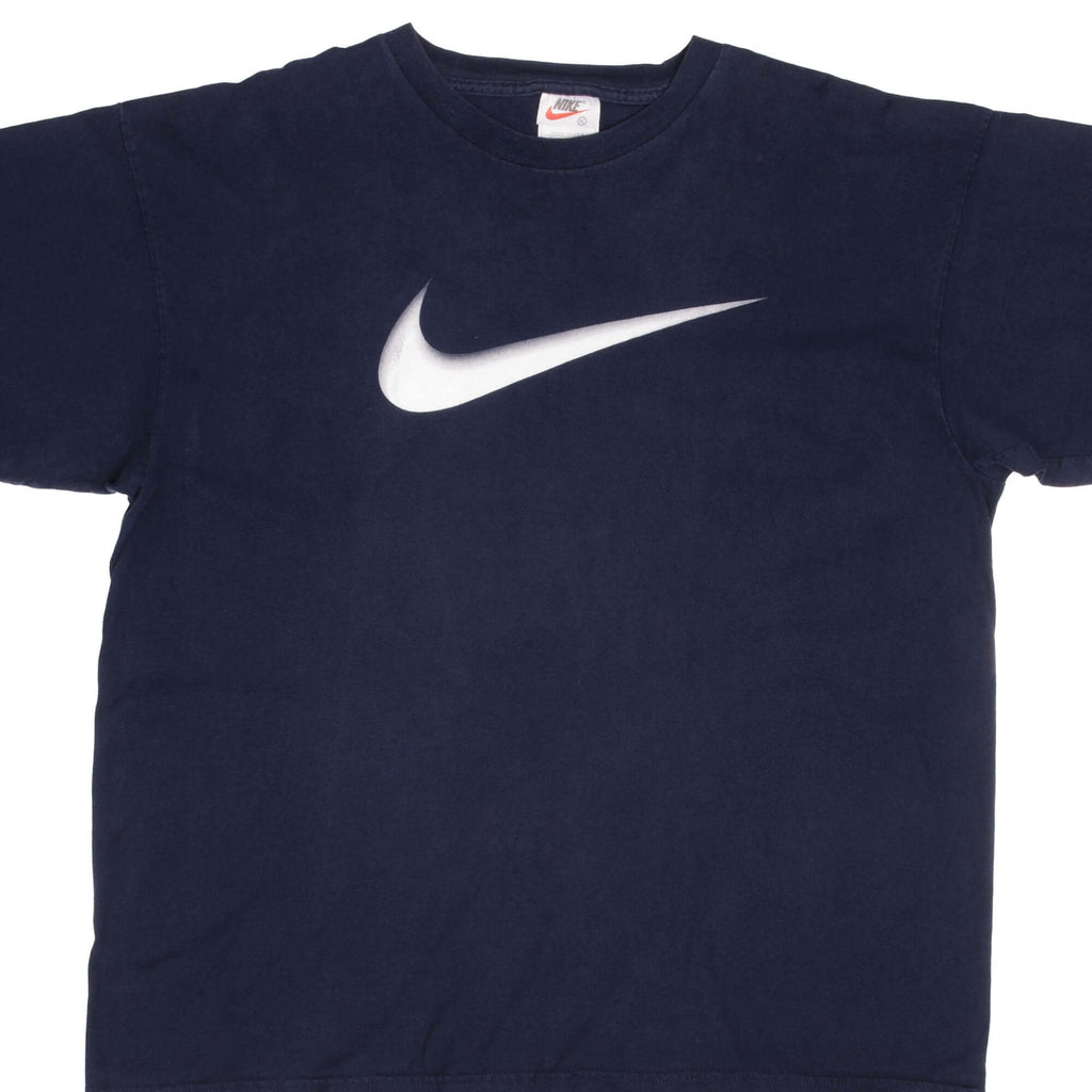 Vintage Nike Big Swoosh Blue Tee Shirt Late 1990s Size XL Made In USA.