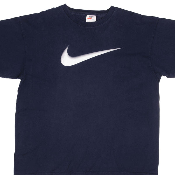Vintage Nike Big Swoosh Blue Tee Shirt Late 1990s Size XL Made In USA.