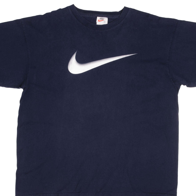 Vintage Nike Big Swoosh Blue Tee Shirt Late 1990s Size XL Made In USA.