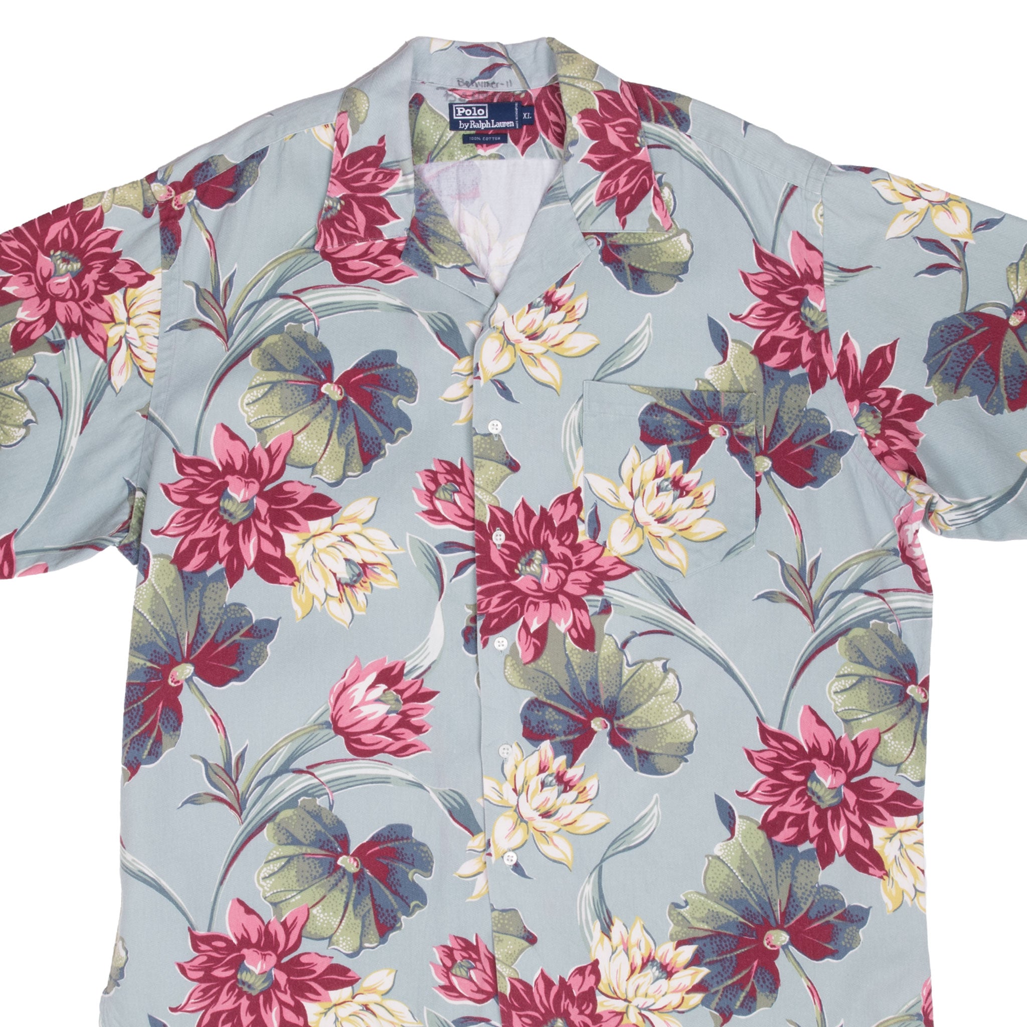 Vintage Ralph Lauren Lotus Flower Hawaiian Pocket Shirt 1990S Size XL