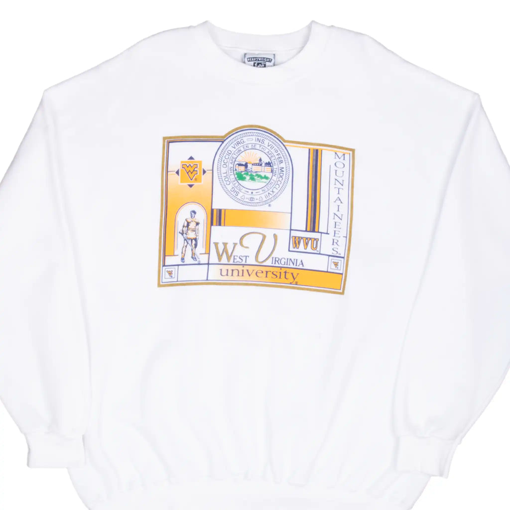 VINTAGE WEST VIRGINIA UNIVERSITY WHITE SWEATSHIRT 1990S SIZE 2XL