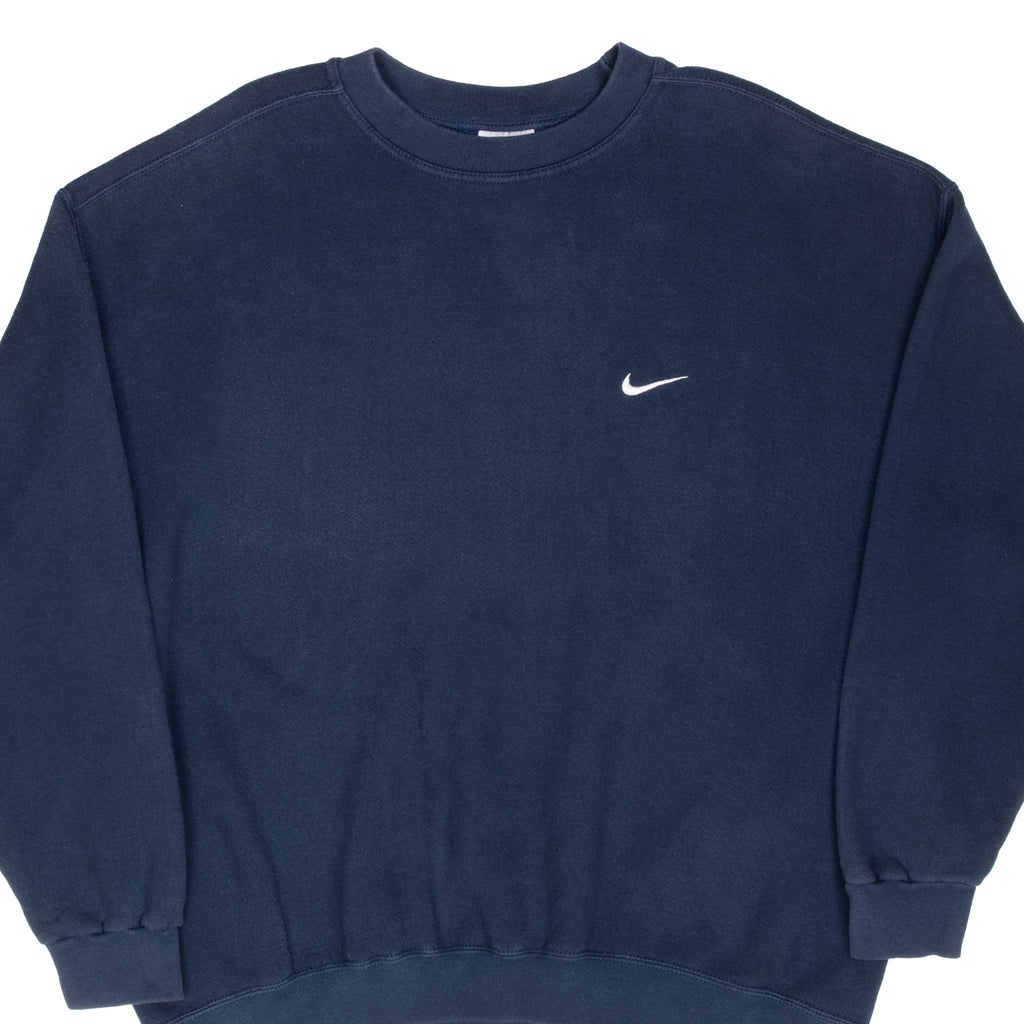 Vintage Nike Classic Swoosh Navy Blue Sweatshirt 1990S Size XL Made In USA