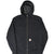 Front of black Carhartt full-zip hoodie with sherpa-lined hood and logo patch