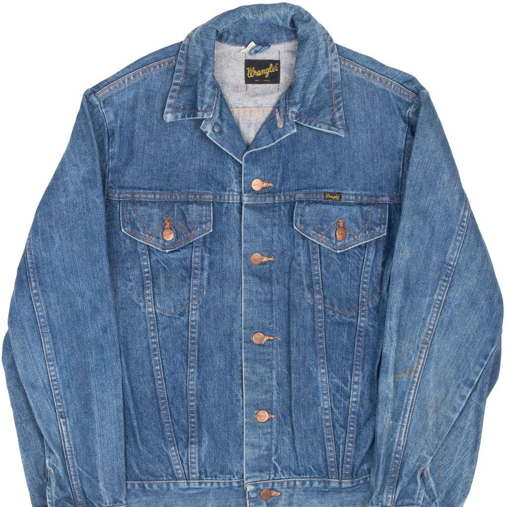 Vintage Wrangler 2 Pockets Blue Denim Jacket 1970S Size 42L Made In Usa