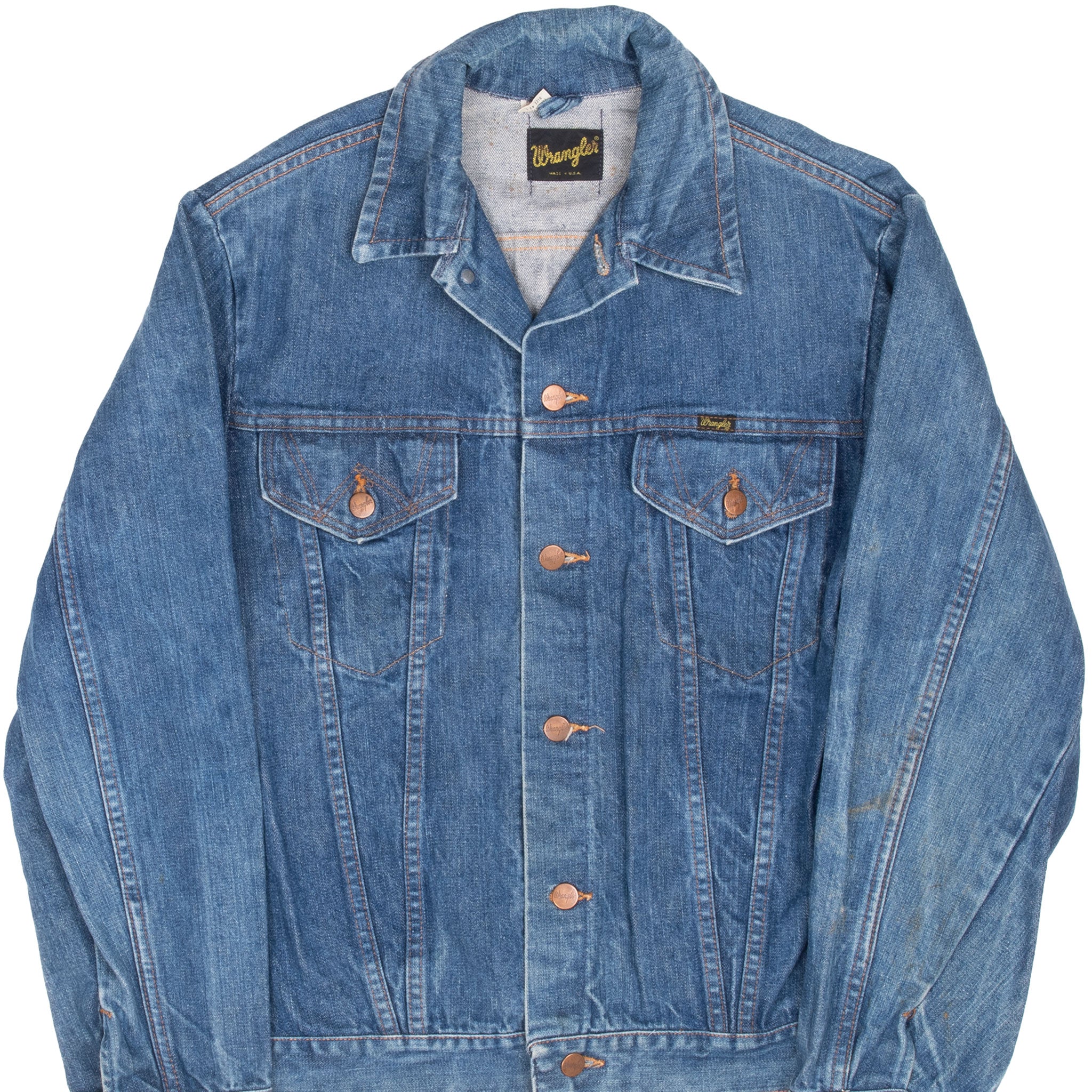 Vintage Wrangler 2 Pockets Blue Denim Jacket 1970S Size 42L Made In Usa