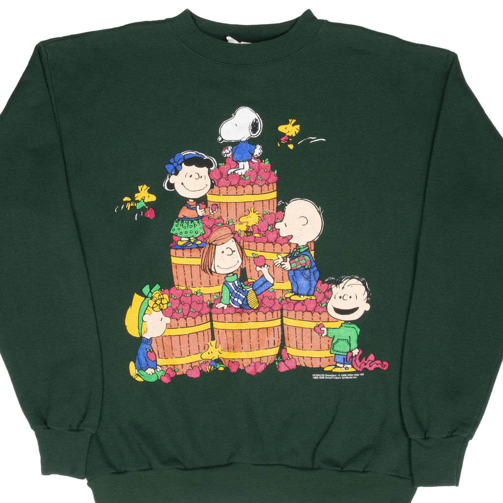 Vintage Snoopy Apple Peanuts Green Sweatshirt 1980S Size Large Made In Usa