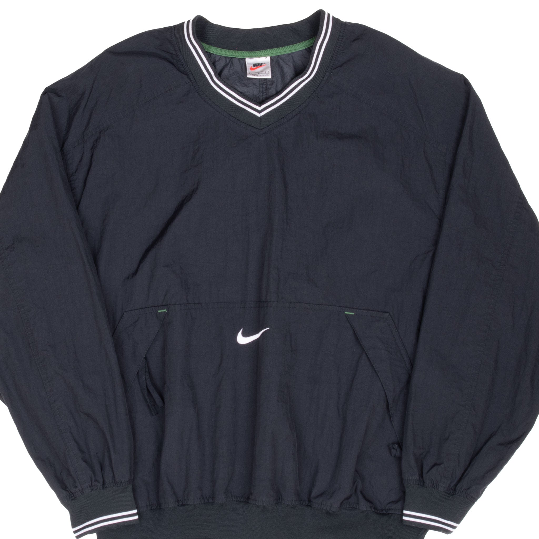 VINTAGE NIKE CENTER SWOOSH BLACK PULLOVER WINDBREAKER JACKET 1990S LARGE