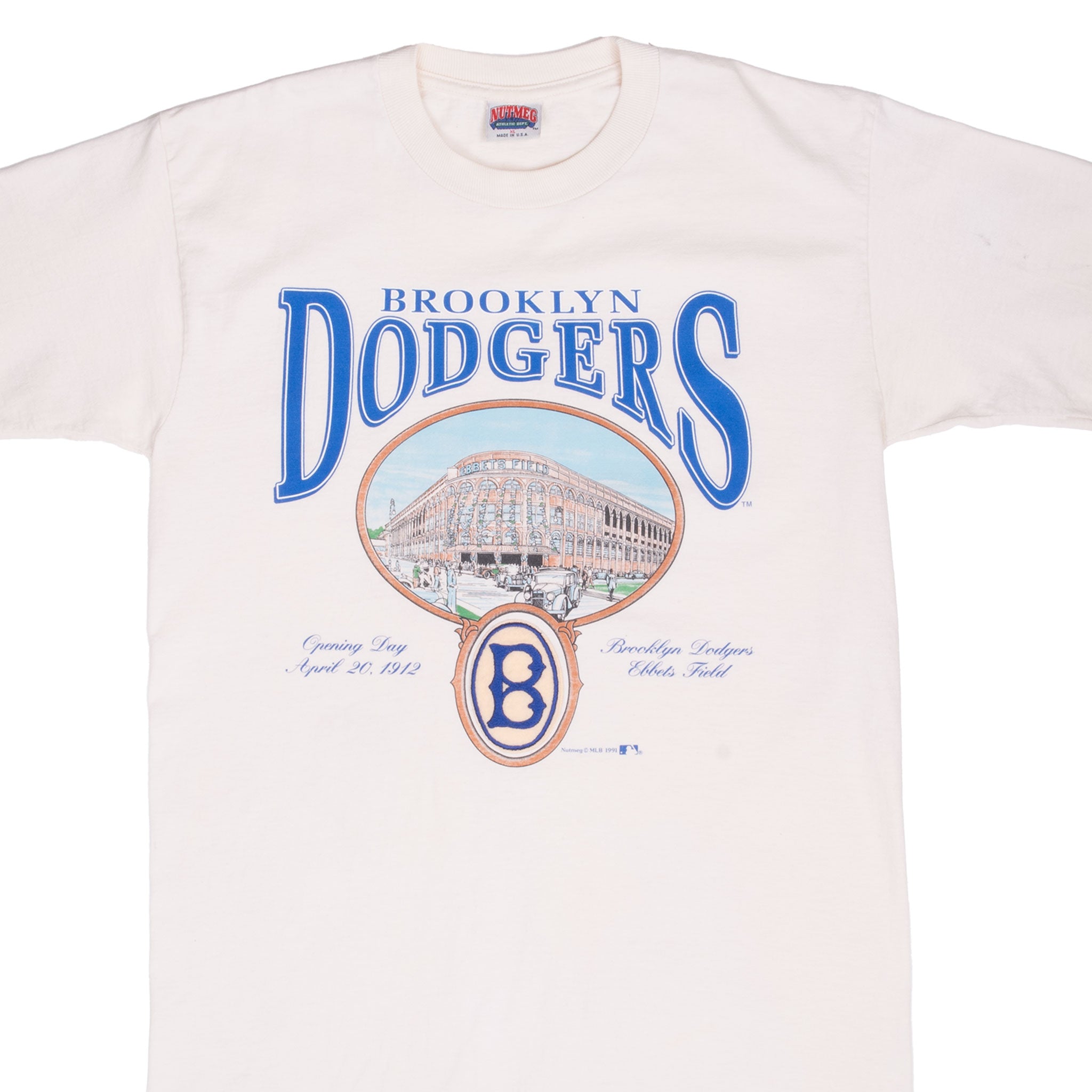 Vintage Mlb Brooklyn Dodgers Tee Shirt 1991 Size Large Made In Usa With Single Stitch Sleeves