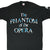 Front of black The Phantom of the Opera T-shirt with blue and white lettering
