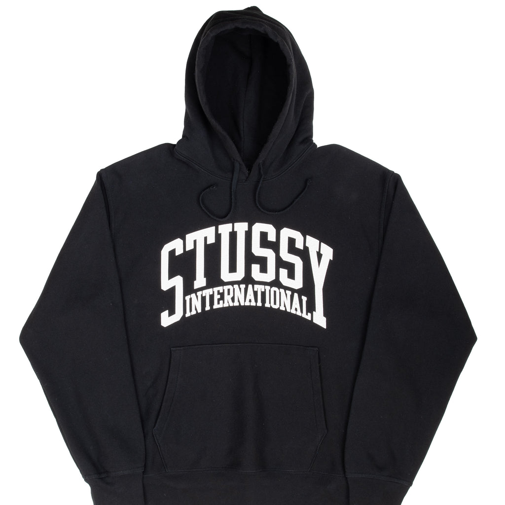 Vintage Stussy International Black Hoodie Sweatshirt Size Large