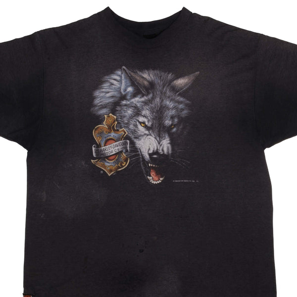 Vintage 3D Emblem Harley Davidson Wolf Tee Shirt Size 3XL Made In USA