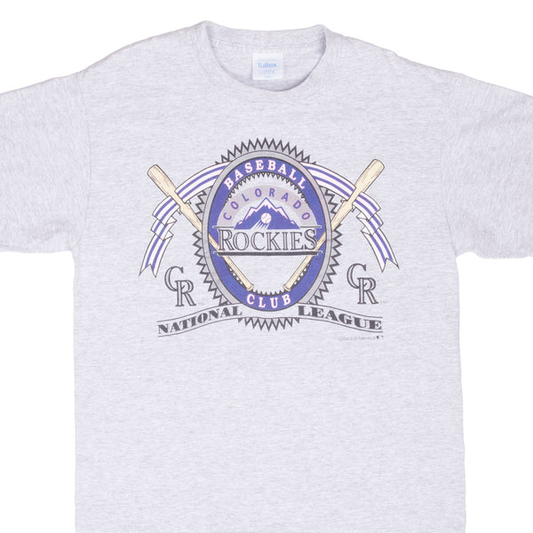Vintage Mlb Colorado Rockies 1991 Grey Tee Shirt Size Medium Made In Usa With Single Stitch Sleeves
