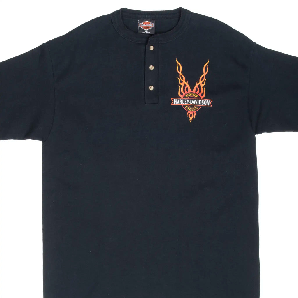 Vintage Harley Davidson Orem Utah Henley Tee Shirt 1998 Size Large Made In Usa