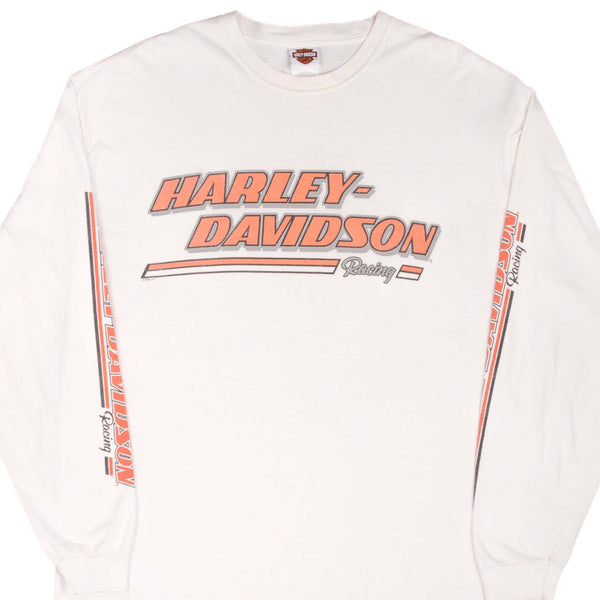 Vintage Harley Davidson Racing Long Sleeves White Tee Shirt Size XL