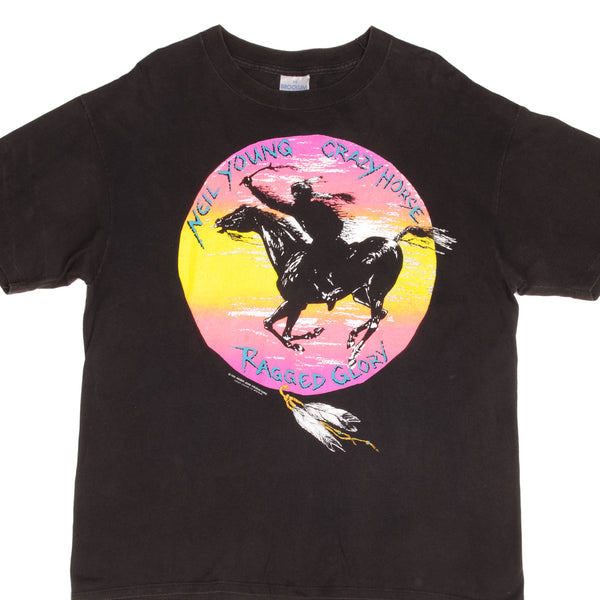 Vintage Neil Young And Crazy Horse Ragged Glory Tee Shirt 1991 Size XL Made In USA With Single Stitch Sleeves.