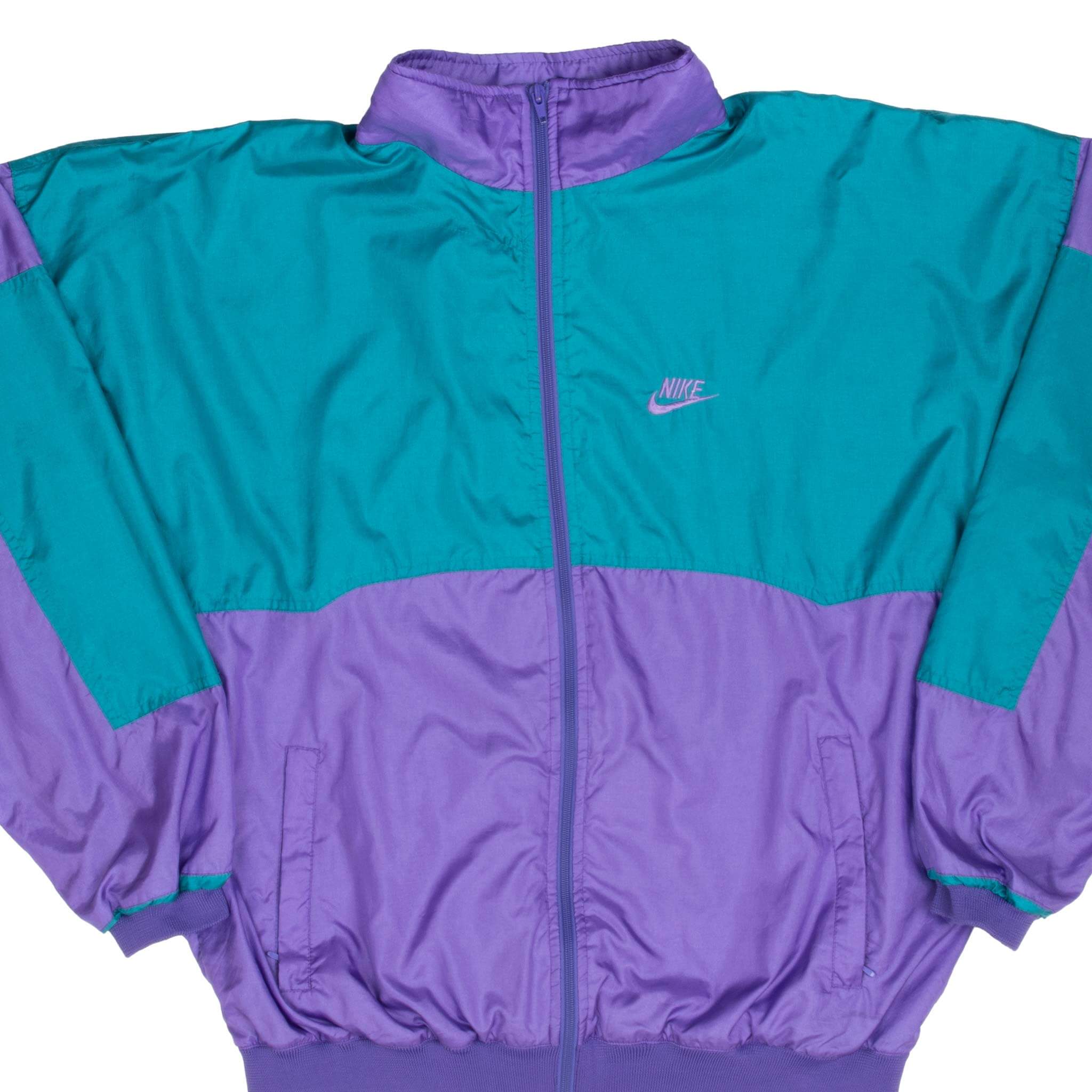 Cyan Jacket VINTAGE NIKE SWOOSH PURPLE & CYAN WINDBREAKER JACKET LATE 1980S SIZE X ...