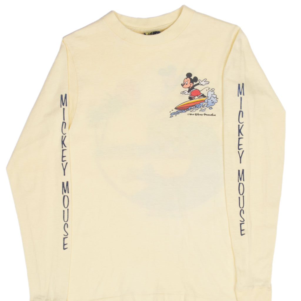 Vintage Disney Surfing Mickey Mouse Long Sleeve Tee Shirt 1980S Size XS Made In Usa With Single Stitch Hem