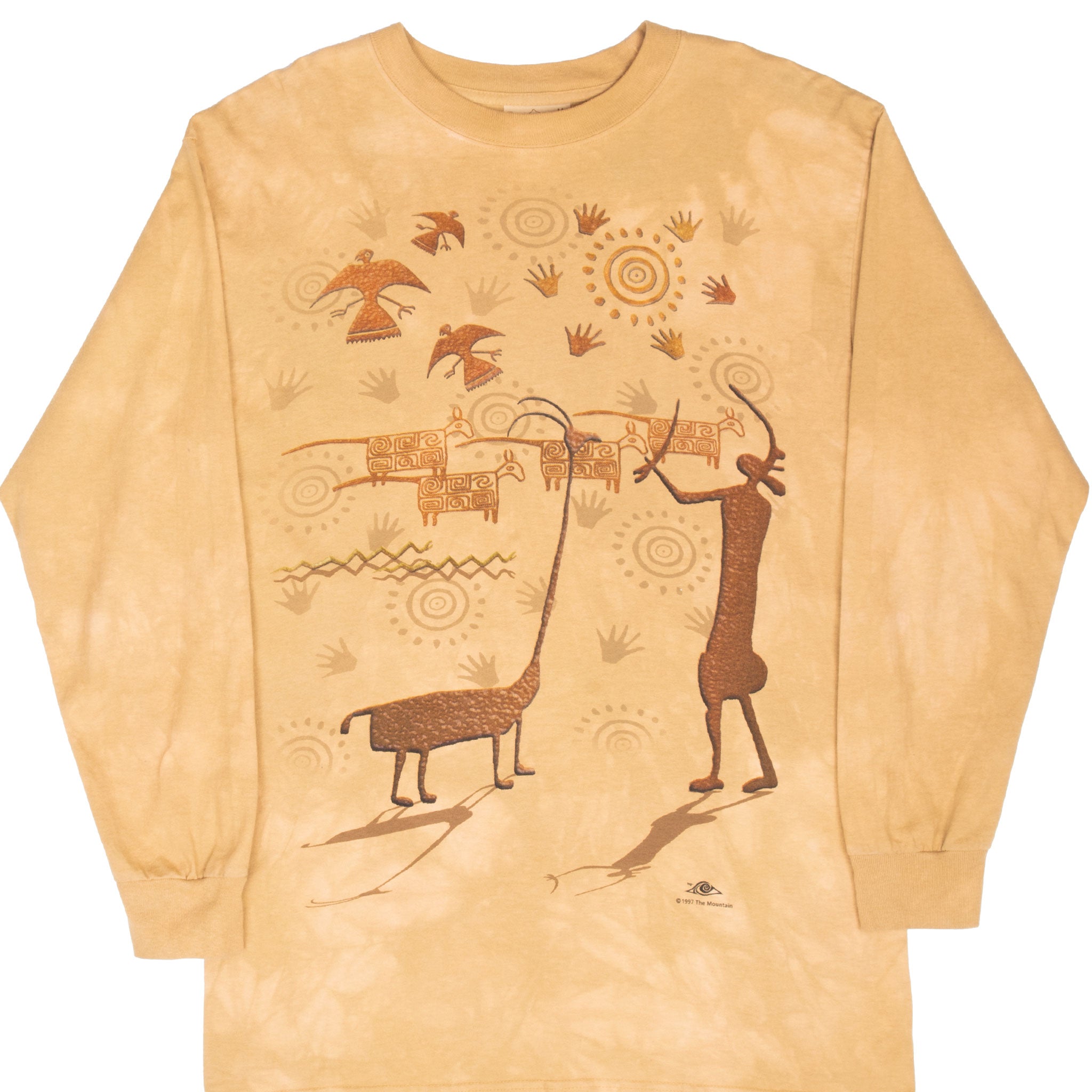 Vintage The Mountain Primitive Painting Long Sleeve Tee Shirt 1997 Size Medium
