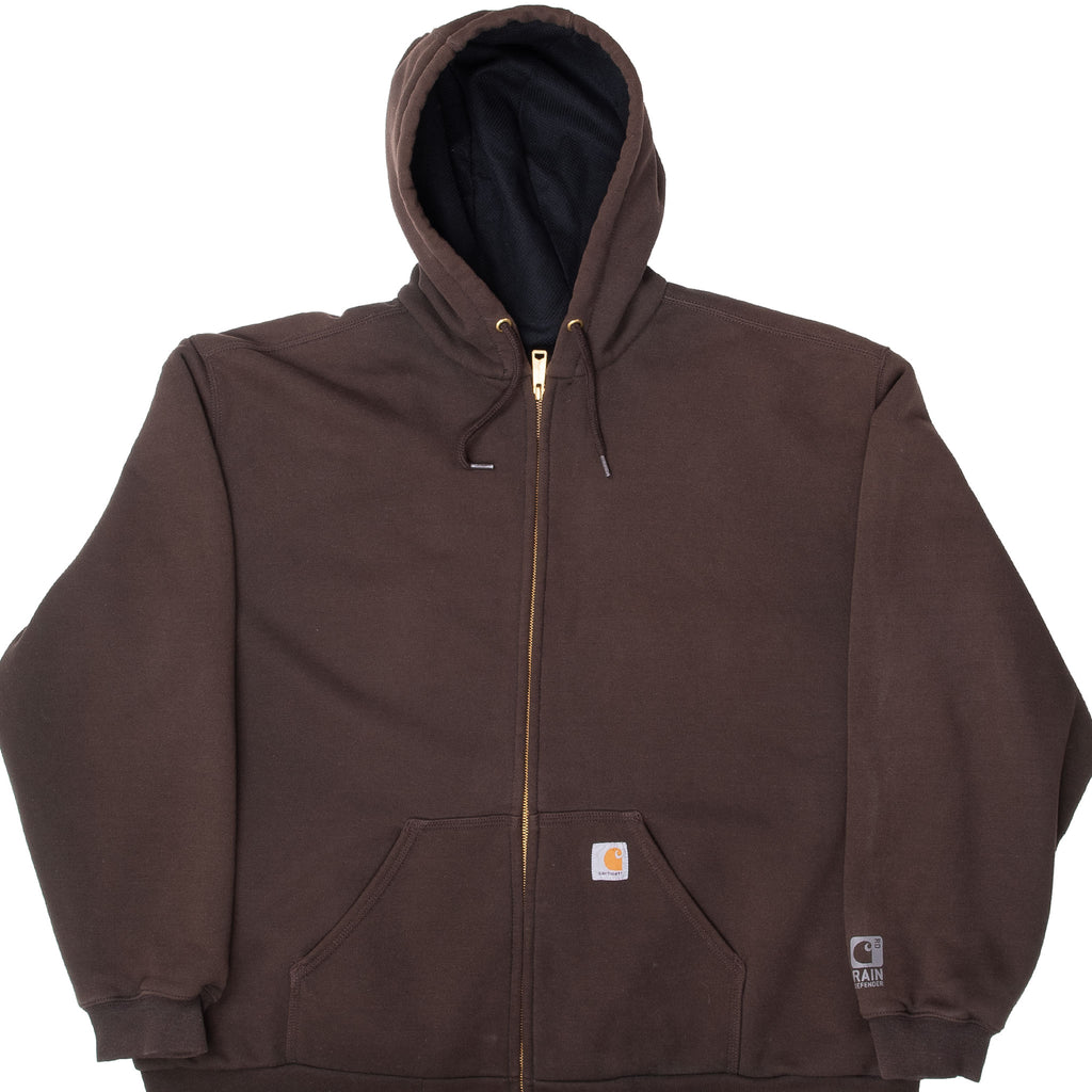 Vintage Carhartt Heavyweight Full Zip Brown Hoodie Sweatshirt Size 2XL