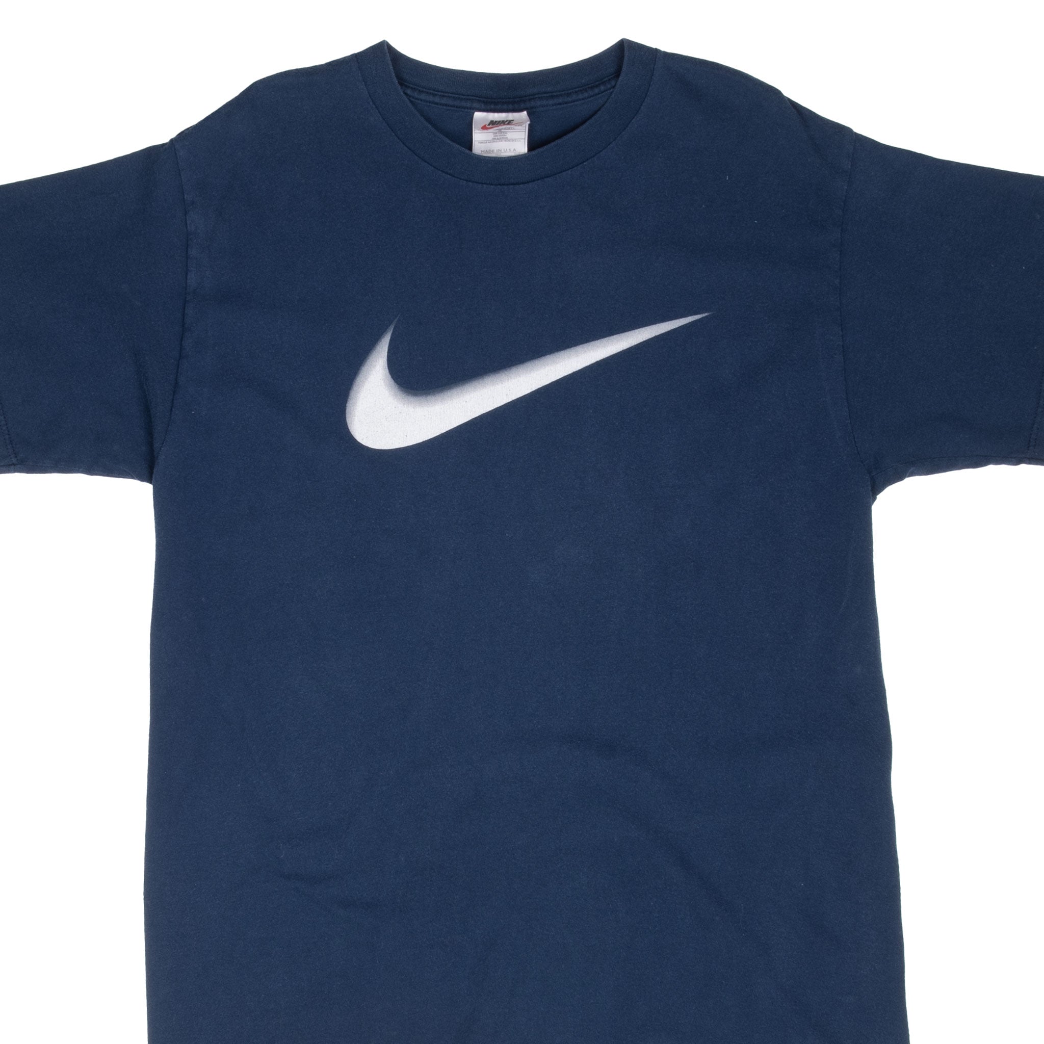 Vintage Nike Big Swoosh Blue Tee Shirt 1990S Size Medium Made In Usa