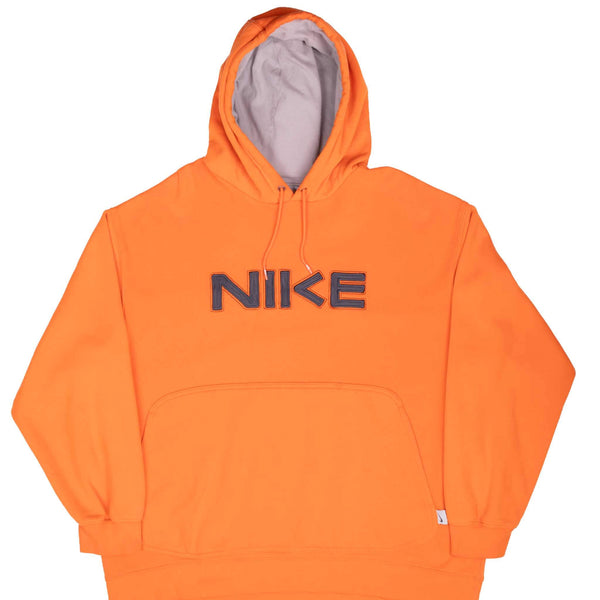 Vintage Nike Spellout Orange Hoodie Sweatshirt 2000S Size 2XL