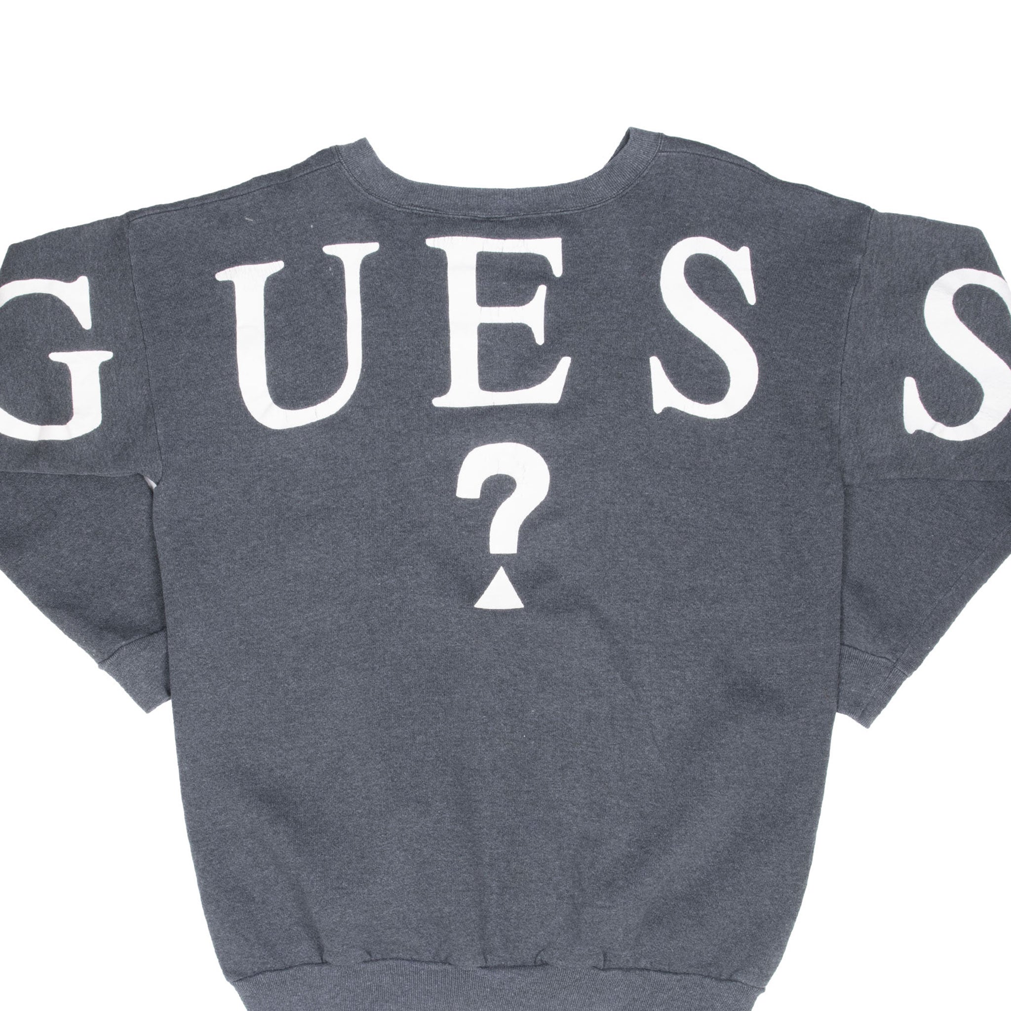 Vintage Guess Back Print Grey Crewneck Sweatshirt 1990S Size Large Made In Usa