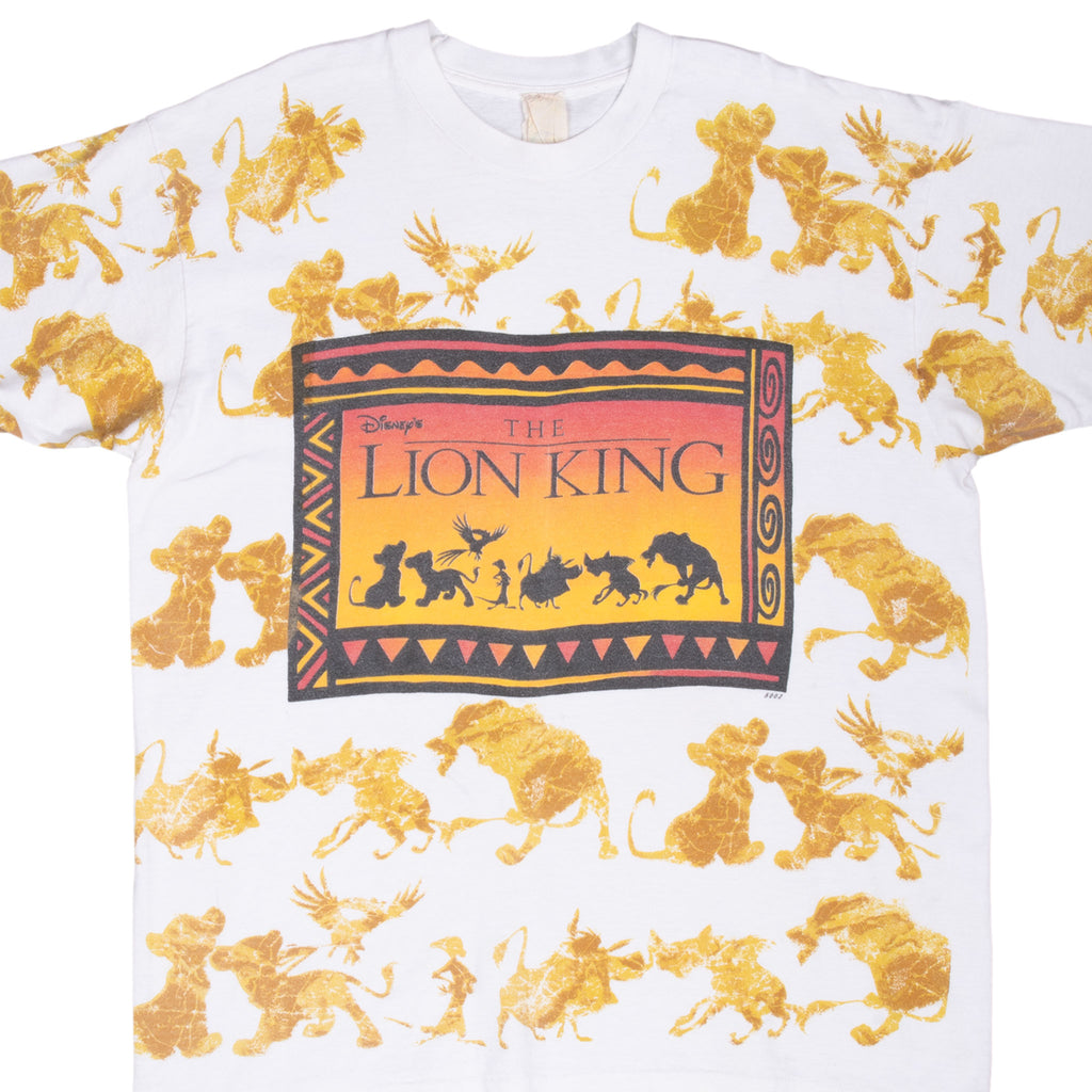 Vintage Disney The Lion King All Over Print Tee Shirt 1990S Size XL Made In USA With Single Stitch Sleeves