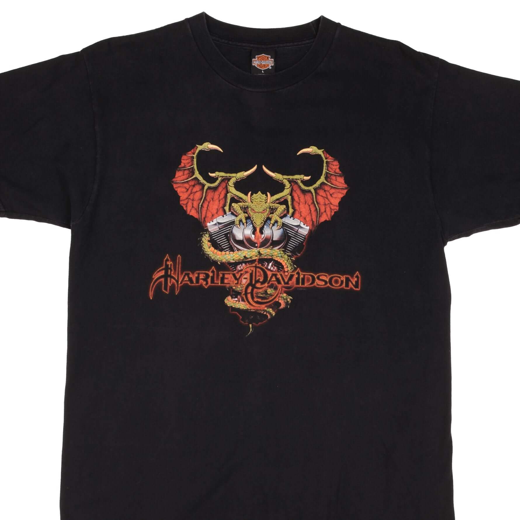 Vintage Black Harley Davidson Dragon Springfield Missouri Tee Shirt 2001 Size Large Made In USA