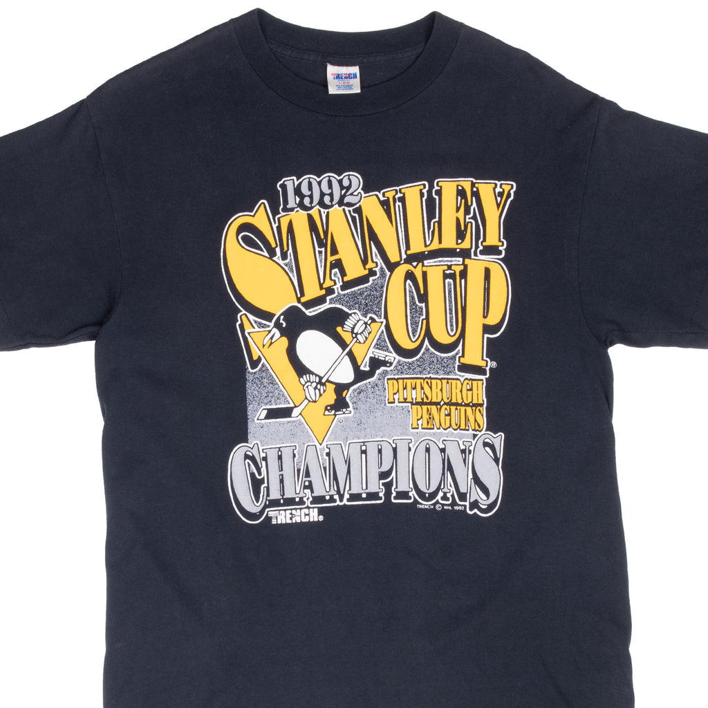 Vintage Nhl Pittsburgh Penguins Stanley Cup 1992 Champions Tee Shirt Medium Made In Usa With Single Stitch Sleeves