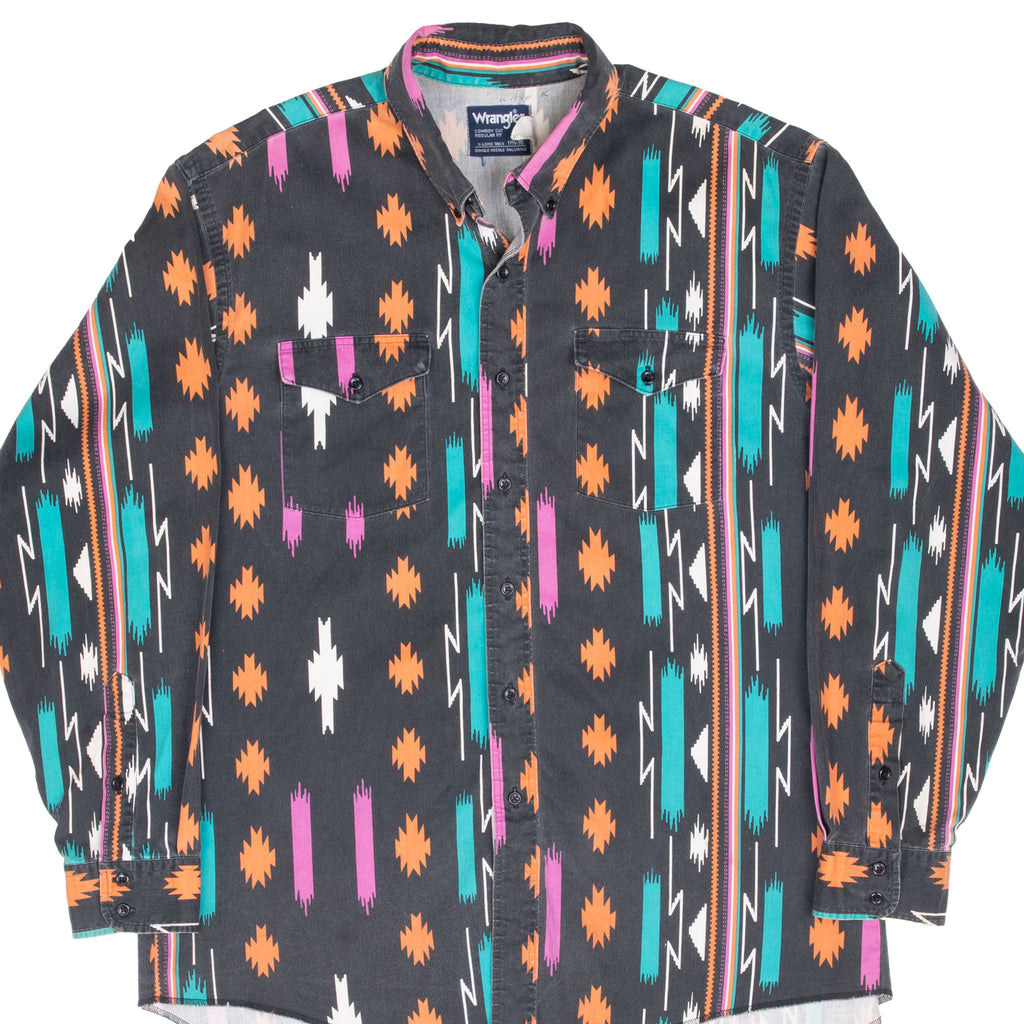 Vintage Wrangler Aztek Shirt 1990S Size 17 1/2 X 35 Size X-LONG Tail