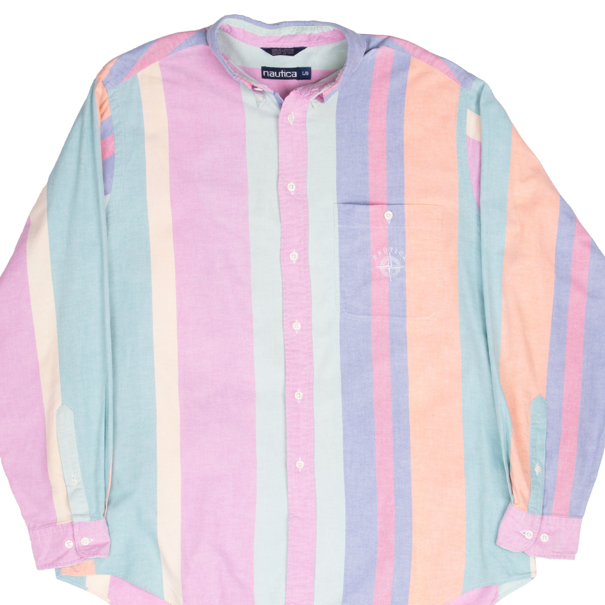 Vintage Nautica Multicolor Stripe Pocket Shirt 1990S Size Large