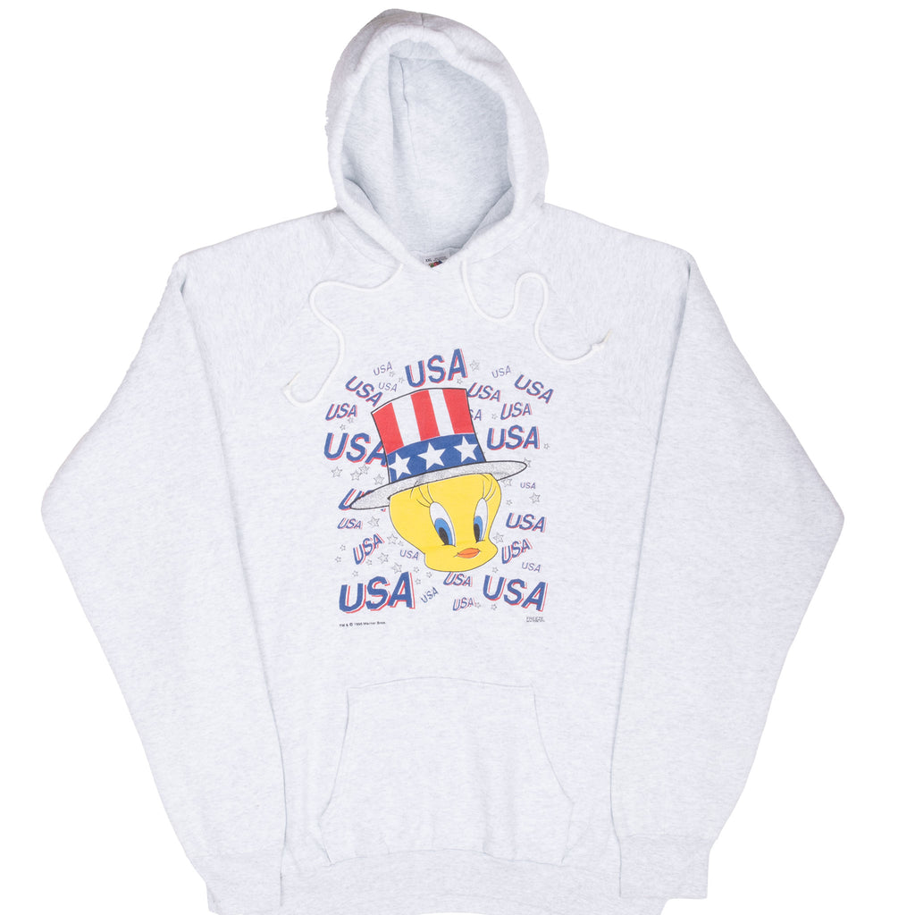 Vintage Looney Tunes Tweety 4th of July Usa Hoodie Sweatshirt 1995 Size XL Made In Usa
