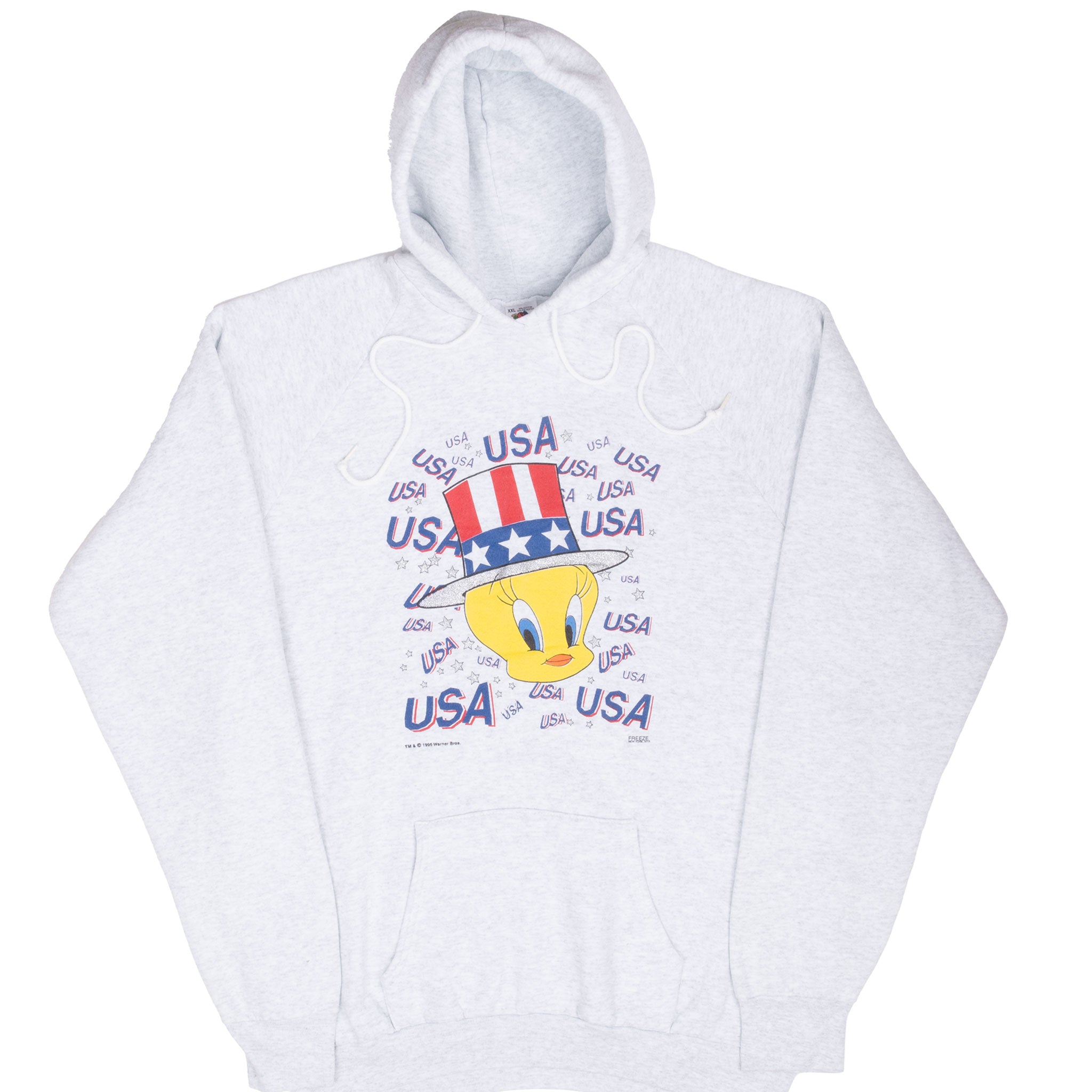 Vintage Looney Tunes Tweety 4th of July Usa Hoodie Sweatshirt 1995 Size XL Made In Usa